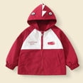 thumbnail image 2 of Toddler Boys Girls Jacket Lightweight Hooded Windbreaker Kids Water-Resistant Light Rain Jacket Print Outwear Wine 10-11 Years, 2 of 6