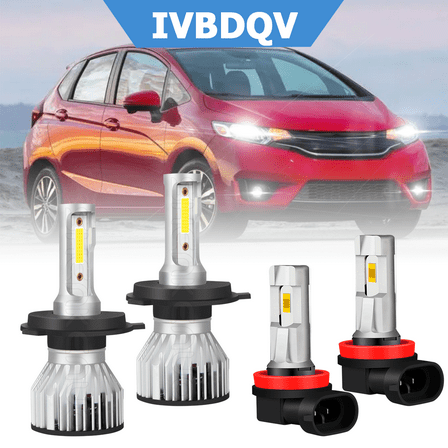 For Honda Fit 2007-2020 LED Headlights Combo H4 High/Low Beam   H11 Fog Light Kit 4PCS 6000K White