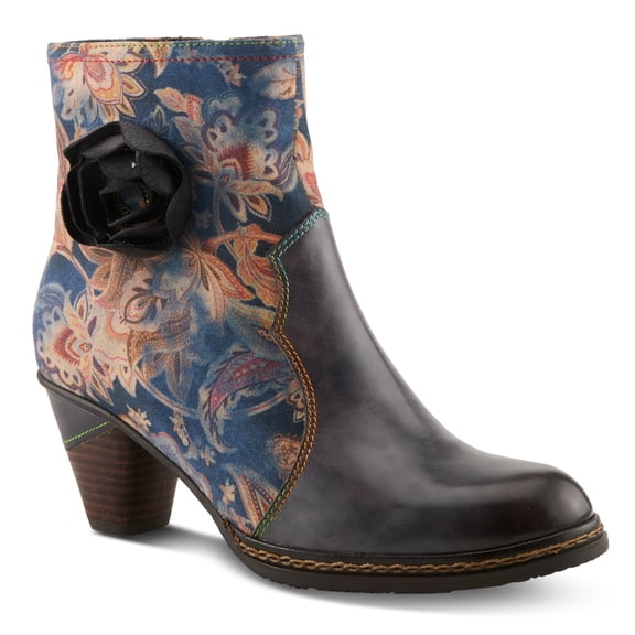 Spring Step L'Artiste Naima Heeled Booties | Floral-Printed Leather Ankle Boots with Rose Cutout Design