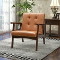 thumbnail image 5 of Bonzy Home Mid-Century Modern Accent Chair Set of 2 Upholstered Leather Armchair with Solid Wood Frame, Leisure Chair Reading Chair for Living Room Bedroom, 5 of 9