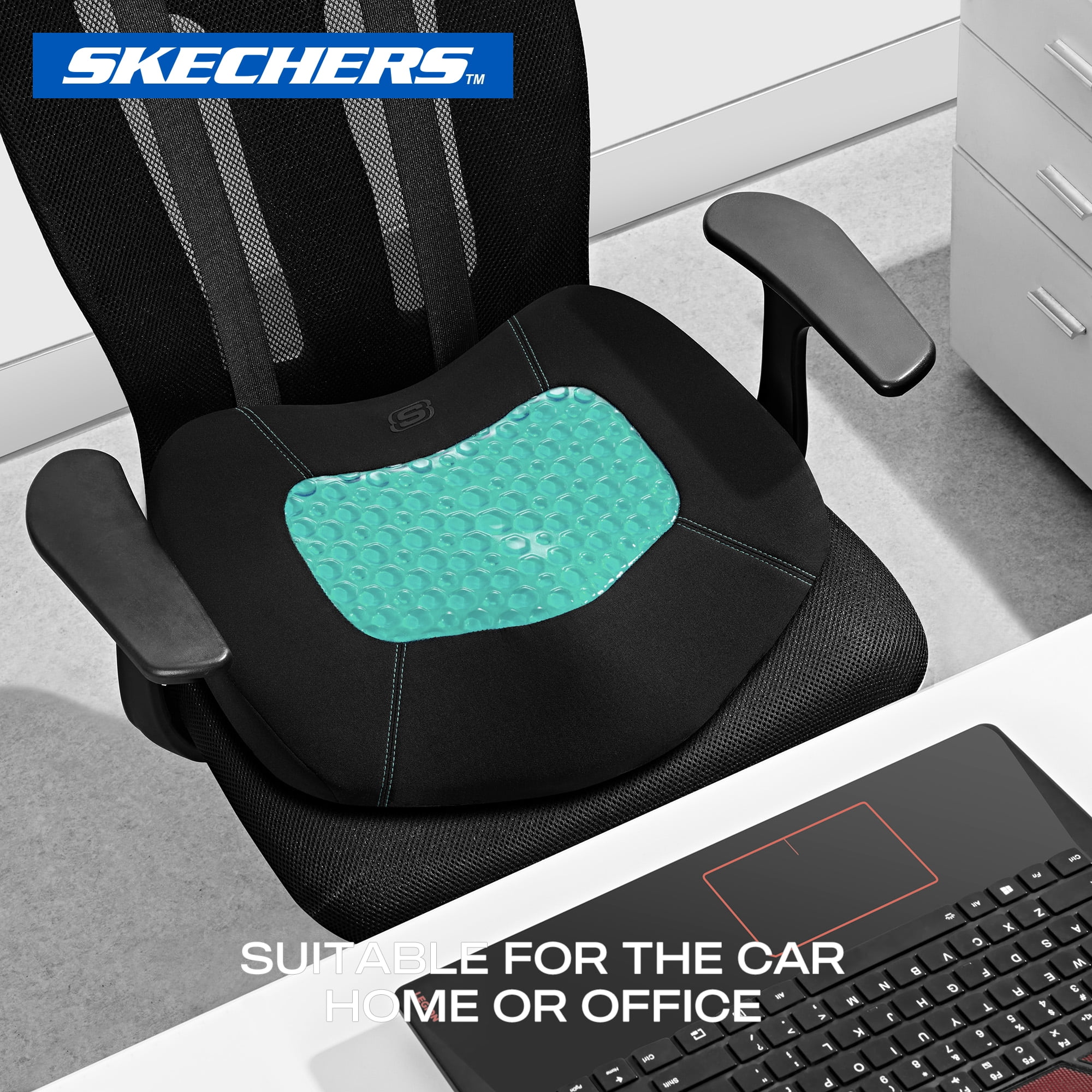 Skechers 1 Piece Gel Cooling Memory Foam Car Seat Cushion Teal - Universal Fit