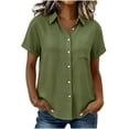 thumbnail image 2 of Women Short Sleeve Button Down Shirts Casual Tops Loose Fit Collared Blouses with Pockets, 2 of 9