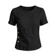 thumbnail image 7 of Josdec Women's Cotton Linen Blend Round Neck Short Sleeve Side Button Detail Casual Summer Beach Vacation Top S-XXXL, 7 of 7