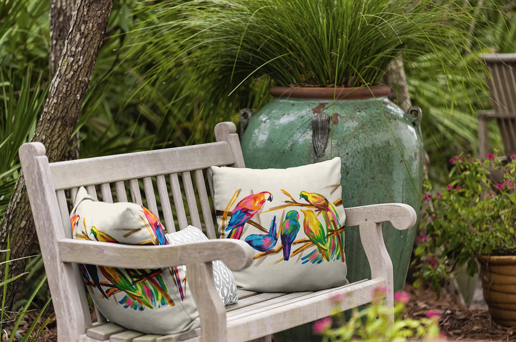 Simply Daisy 16" x 16" Happy Birds Print Outdoor Pillow