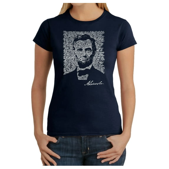 LA Pop Art Women's Word Art T-Shirt - ABRAHAM LINCOLN - GETTYSBURG ADDRESS