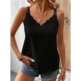 thumbnail image 3 of Women Silk Satin Tank Tops V Neck Casual Spaghetti Strap Back Sleeveless Basic Shirt Black S, 3 of 7