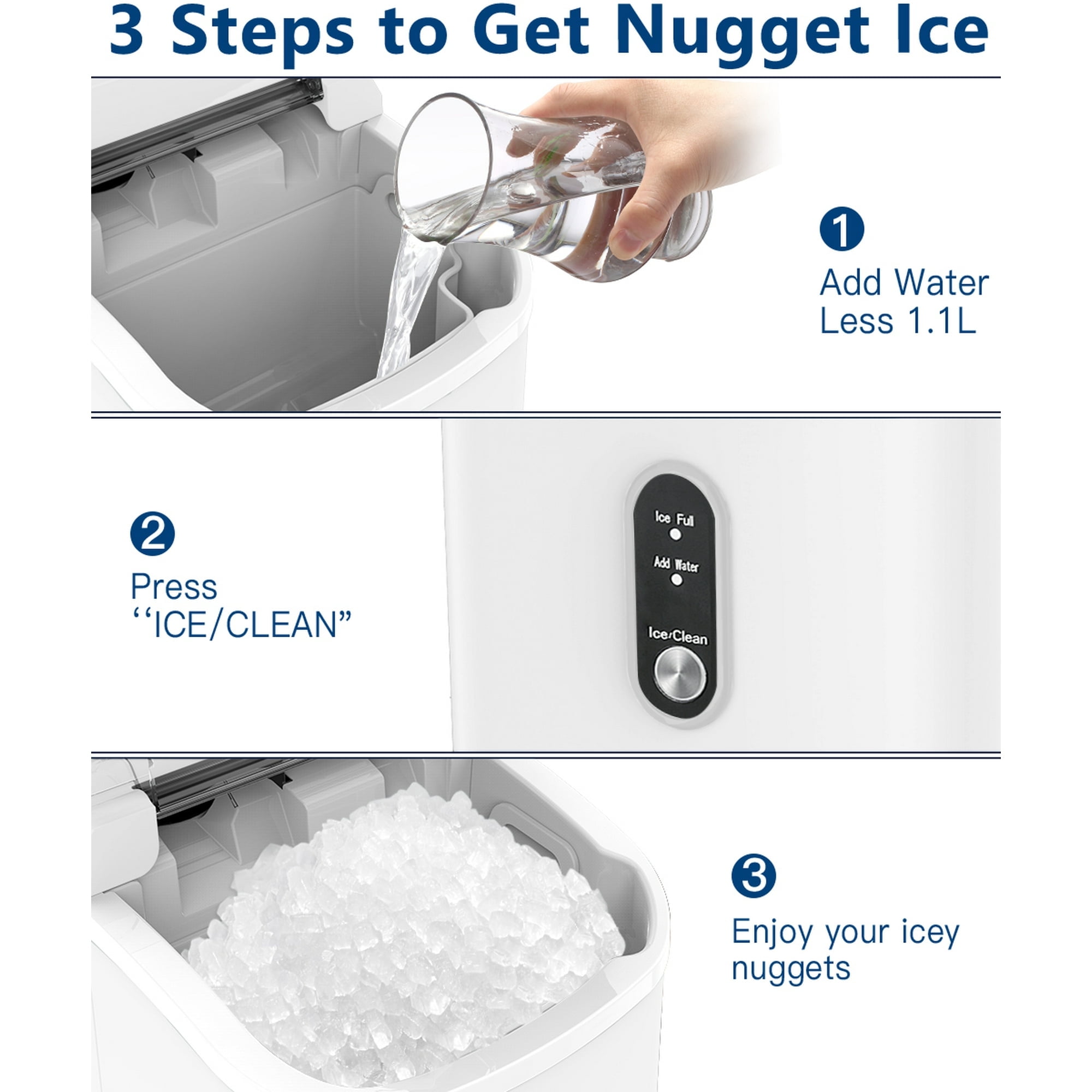 Moifoi Countertop Ice Maker, Nugget Chewable Soft Ice, 34 lbs/24 H, Auto-Cleaning, Portable/Compact, White