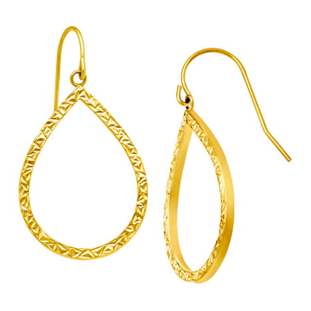 Simply Gold Etched Open Teardrop Drop Earrings in 10kt Yellow Gold