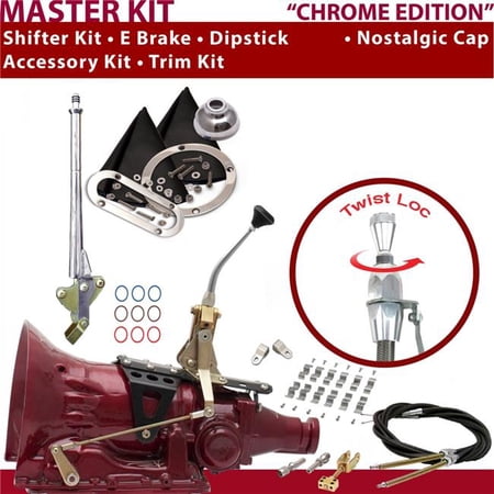 American Shifter C4 Shifter Kit Chrome 8 in. E Brake Cable Clamp Clevis Trim Kit Dipstick for F73D7