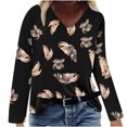 thumbnail image 1 of Blusa de camiseta estampada de manga larga cómoda con cuello en V informal a la moda para mujer Pompotops  FGAJ7367, 1 of 4