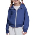 thumbnail image 2 of WAYUTE Girls Sweatshirt Rib Knit Zip Up Hoodies Solid Color Raglan Long Sleeve Sweatshirt with Thumb Holes Fall Winter Casual Outdoor,Blue,Size 13-14 Y, 2 of 6