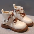 thumbnail image 3 of Girls Ankle Boots Kids Fashion Buckle Strap Riding Booties Lace up Zipper Lug Sole Round Toe Winter Short Boots, 3 of 5