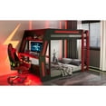 thumbnail image 3 of Full-Size Gaming Bunk Bed with Side-Mounted Oversized RGB Desk, USB Charging Ports & Cable Grommet, LED Light Strip, Heavy-Duty Esports Loft Frame – Cool Design-Red, 3 of 25