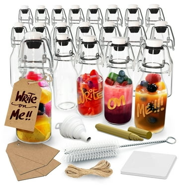 Nevlers 4 oz Round Swing Top Glass Bottles (Pack of 20) | Includes Funnel, Brush, Tags, Shrink Wrap and Marker