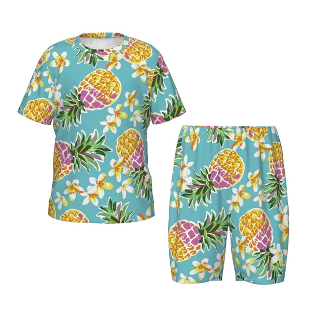 Balery Cute Pineapples Conjunto de Pijama Infantil de Manga Corta con Estampado – Ropa de Dormir de Algodón Suave-XX-Large
