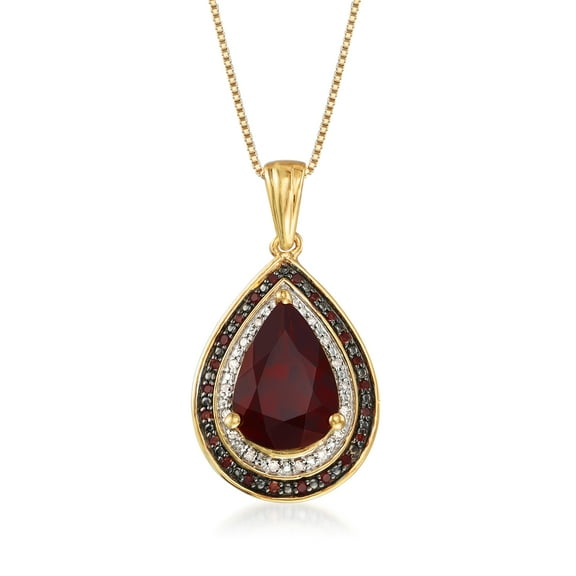 Ross-Simons 4.10 Carat Garnet and .20 ct. t.w. Red and White Diamond Pendant Necklace in 18kt Gold Over Sterling, Women's, Adult