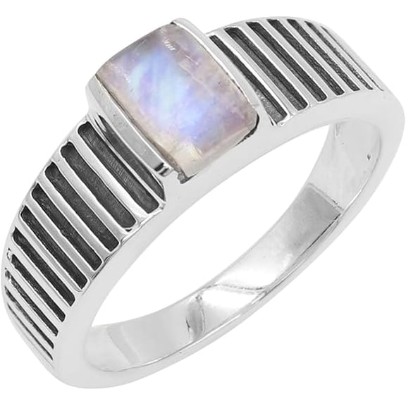 JAY JOOLS Rainbow Moonstone Ring – Handmade 925 Sterling Silver, Unique Glowing Gemstone Jewelry