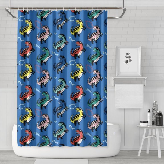 Blue Cartoon Dinosaurs Text Pattern Shower Curtain 72"x72" ,Bathroom Decorative Shower Curtains Set with 12 Hooks,Modern Waterproof Washable Shower Curtain