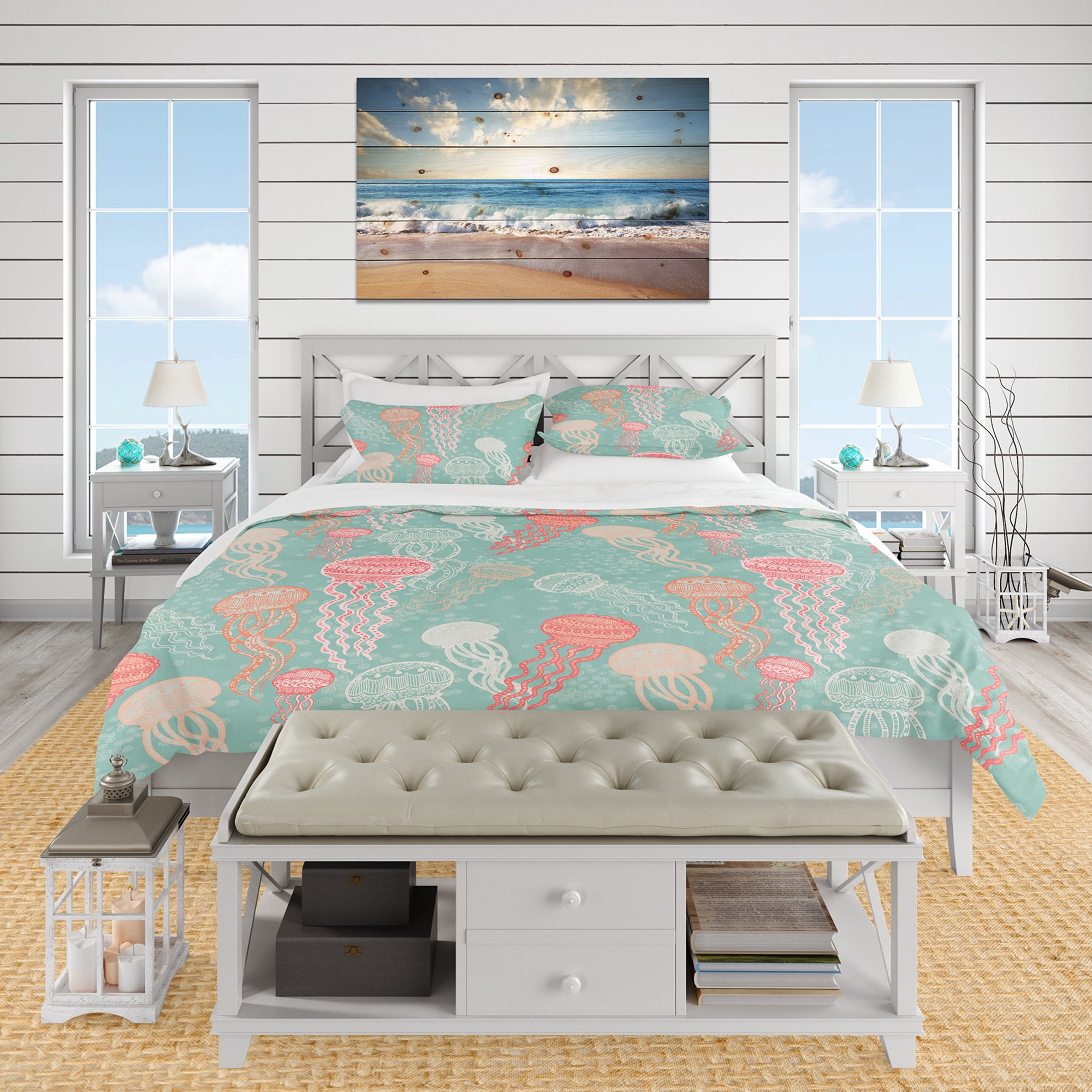 Designart 'Jellyfish Pattern' Nautical & Coastal Duvet Cover Set