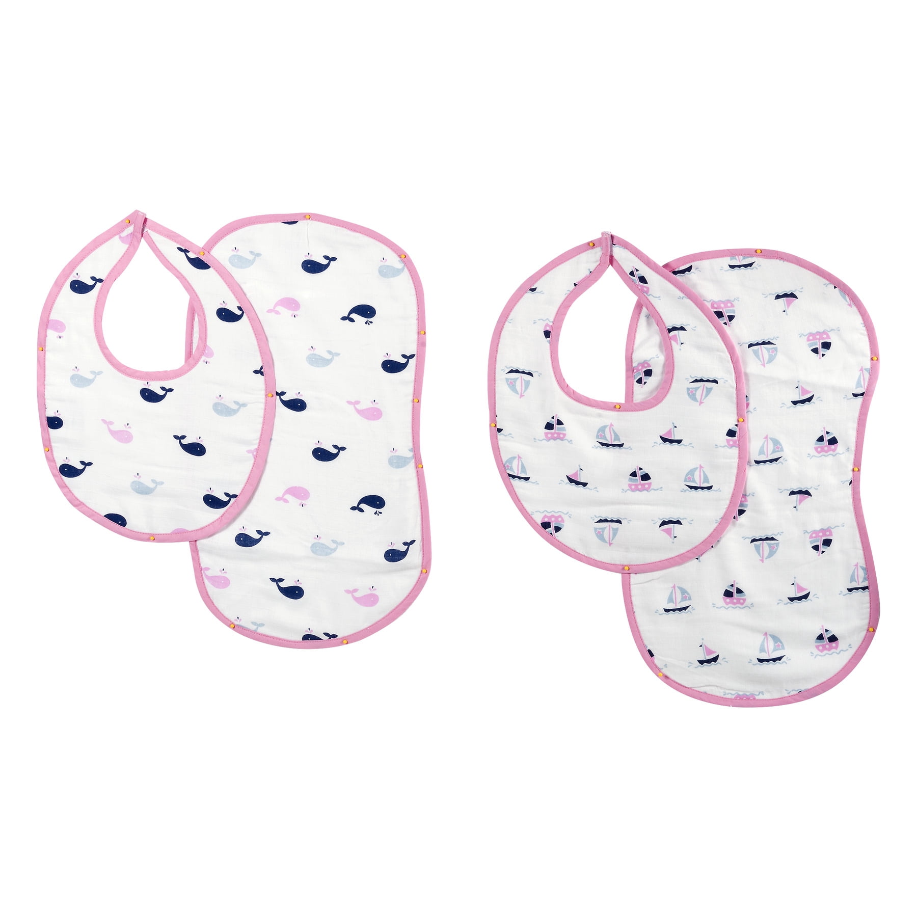 Bacati Muslin Burpies/Bibs, Little Sailor Girls Boats/Whales -  4 PC, 4.0 PIECE(S)