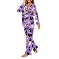 thumbnail image 2 of Renewold Halloween Bats Women Night Wear Black Cat Pajama 2 Piece Set Long Sleeve Button Down Shirt and Pants Sets Size XL Sleep Wear Spooky Loungewear Outfits with Pockets, 2 of 7