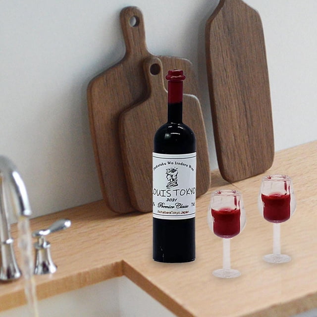 Botellas de vino en miniatura Hugo, accesorio para casa de muñecas, material resina