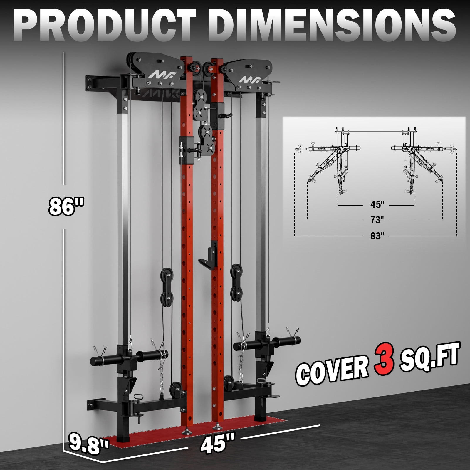 Mikolo Foldable Power Rack Cage,1000lbs Capacity Wall Mounted Squat Rack with independent pulley system, Space Saving Home Gym Equipment with 5 Adjustable Angle