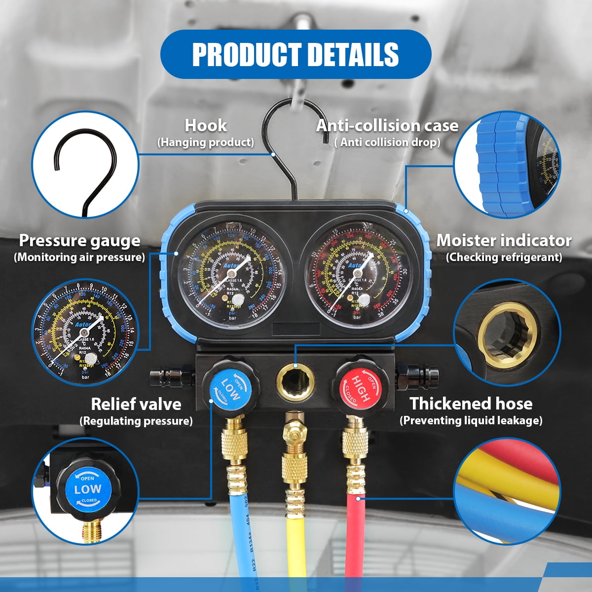 Mrcartool Refrigeration Digital Manifold Pressure Gauge HVAC System Tester for Home Ship Car A/C
