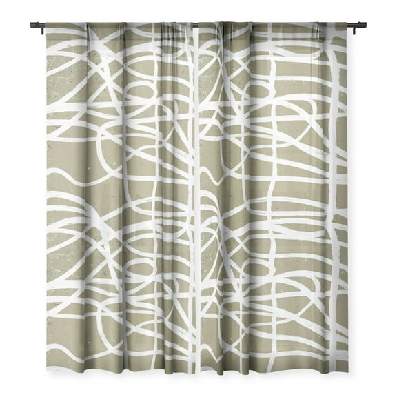 Society6 Ninola Design Japandi Minimal Marker Beige 84" x 50" Single Panel Sheer Window Curtain