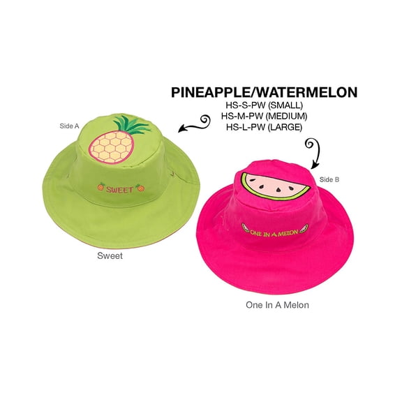 Reversible Kid's Sun Hats - UPF 50 Med: 2-4 years, Pineapple/Watermelon