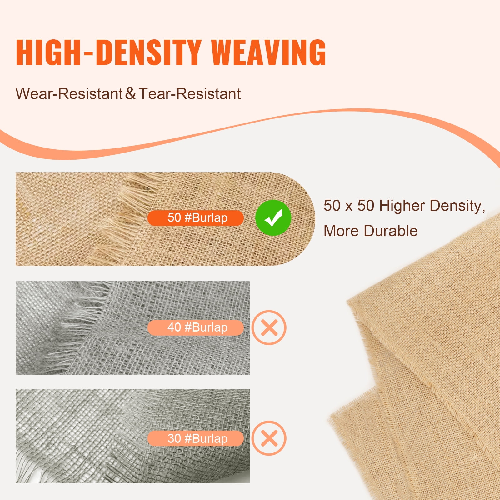 KFFKFF Natural Jute Burlap Roll, 40” x 30 ft & 50 x 50 High Density, Wide for DIY, Decorations, Weddings, Gardening, and Winter Plant Protection