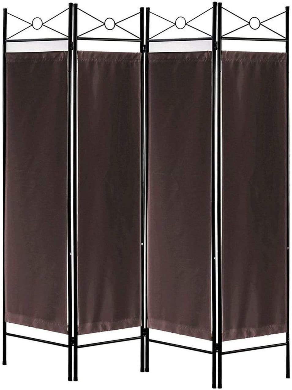 Legacy Decor 4 Panels Room Dividers Privacy Screen Home Office Fabric Metal Brown Color