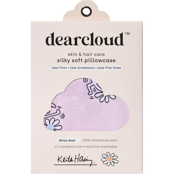 dearcloud x Keith Haring Satin Pillowcase - Hypoallergenic pillowcase for Hair & Skin Care (Daisy Doze)