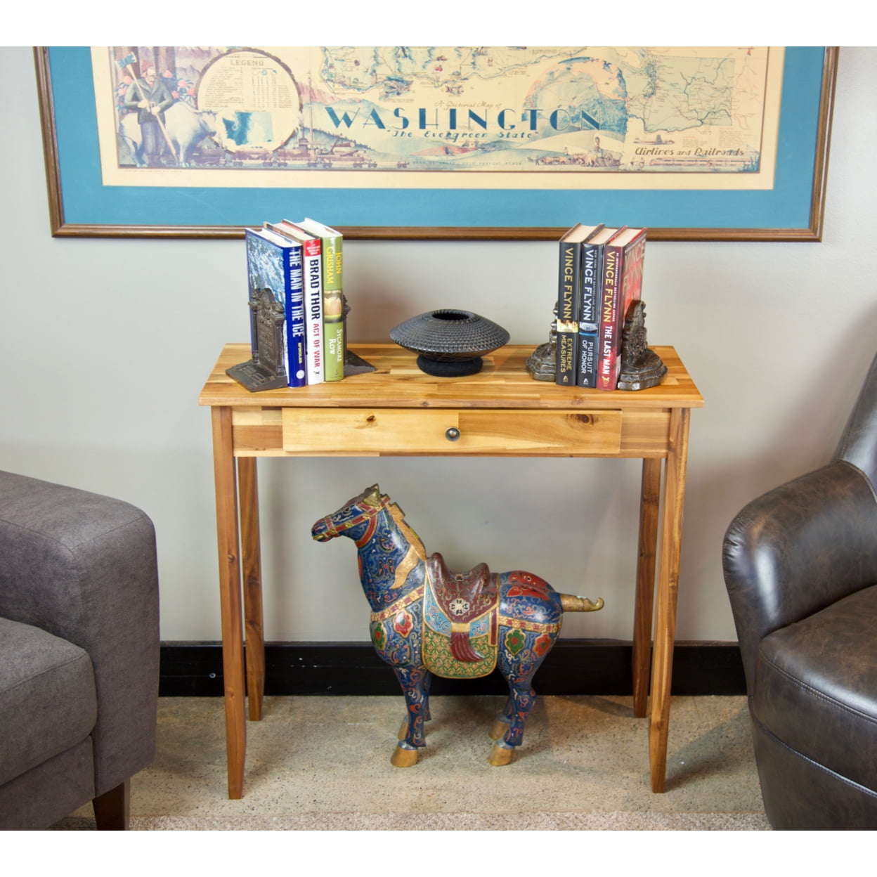 Casual Contemporary Living Solid Acacia Console Table with Drawer- Natural