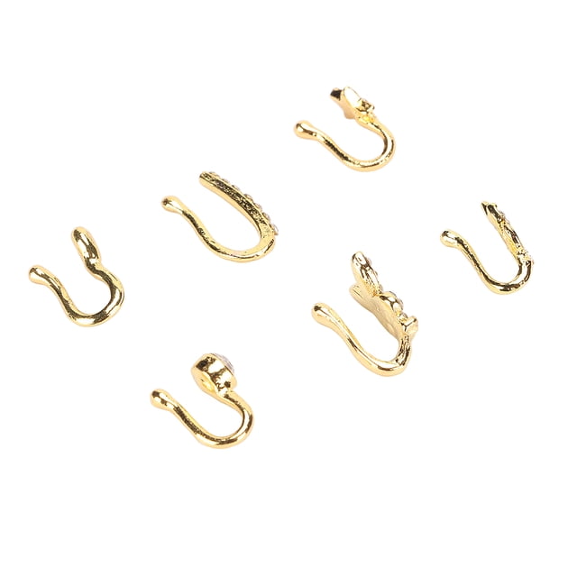 Anillo De Nariz Sin Perforación Para Mujeres Y Hombres, Tamaño Ajustable, 6 Estilos De Decoración, Piercing De Nariz De Acero Inoxidable, Clip En Anillo De Nariz, Material