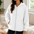 thumbnail image 2 of Dpjklzsn Women's Full Zip Hoodie, Long Sleeve Relaxed Sweatshirt with Drawstring Hood and Front Pockets for Everyday Wear, 2 of 8