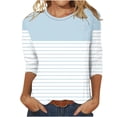 thumbnail image 2 of Jinhomg Plus Size Womens 3/4 Sleeve Tops Trendy Striped Printed Round Neck Tees Fall Casual Loose Going Out Wear Light Blue XXXL, 2 of 4