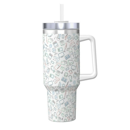

Daiia Household Appliances Printed 40 oz Tumbler with Handle Ice Bully Insulated Tumbler 2 in 1 Lid Insulated Water Bottle Stainless Steel Travel Coffee Mug