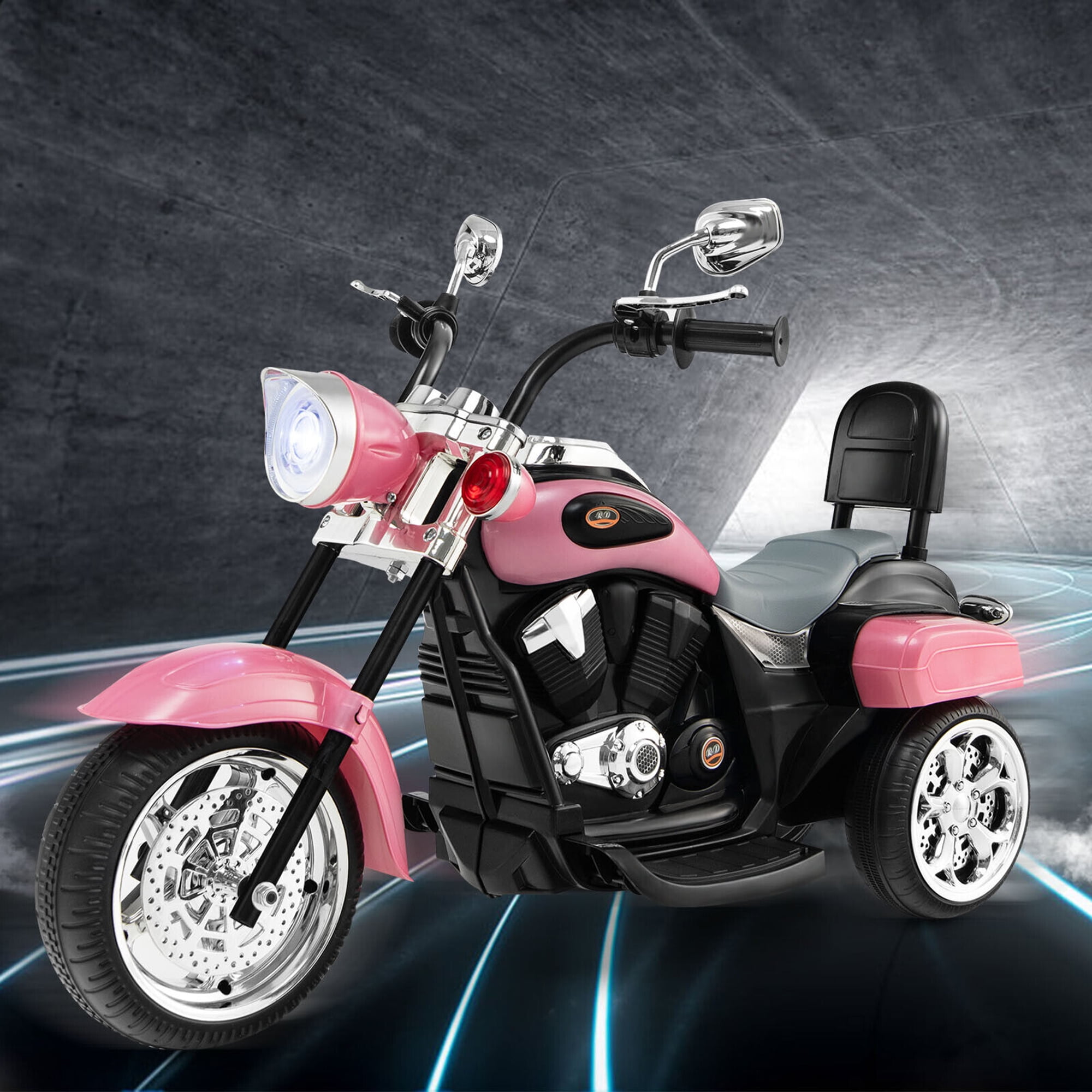 Gymax 6V Kids Ride On Chopper Motorcycle 3 Wheel Trike with Headlight Pink