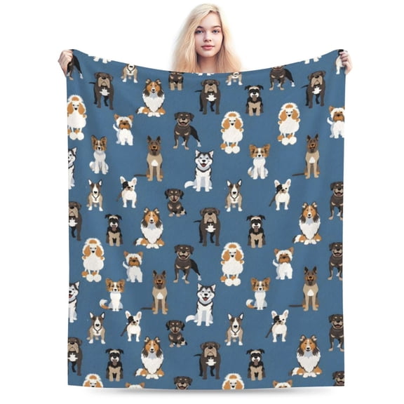 Couch Throw Blanket, Blue Dog Print 50x40