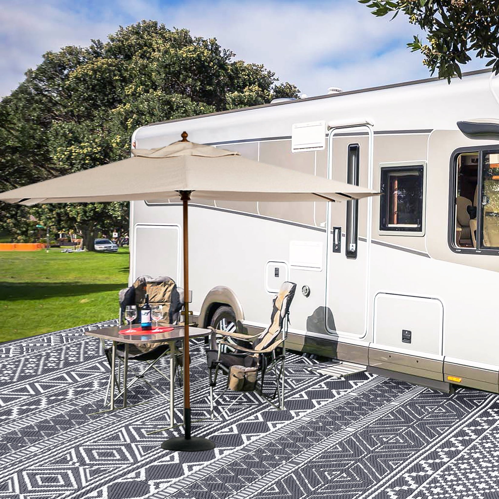 EastVita Area Rugs Carpets Outdoor Rugs ,Double Sided Mat , Waterproof and Sun Proof Plastic Grass Carpet for Backyard, Deck, Picnic gray 9*12ftA