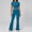 Blue, variant on PISONIC 2 Piece Workout Sets for Women Short Sleeve Crop Top High Waist Flare Leggings Set Gym Yoga Outfits