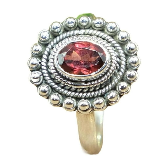 Natural Red Garnet Cut Stone 925 Sterling Silver Ring Wedding Jewelry for Women