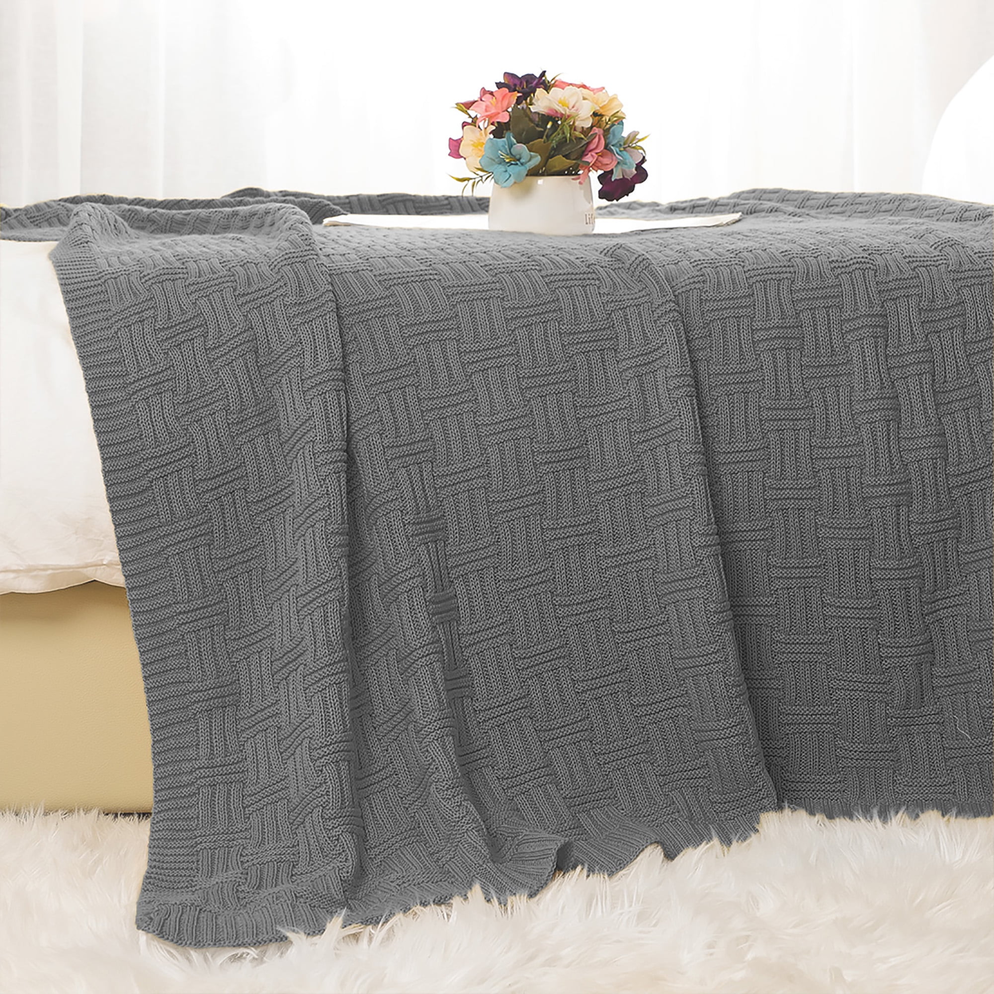Piccocasa Super Soft 100 Cotton Cable Knit Throw Blanket For Sofa Couch Bed Grey 130 X 150 Cm Walmart Com