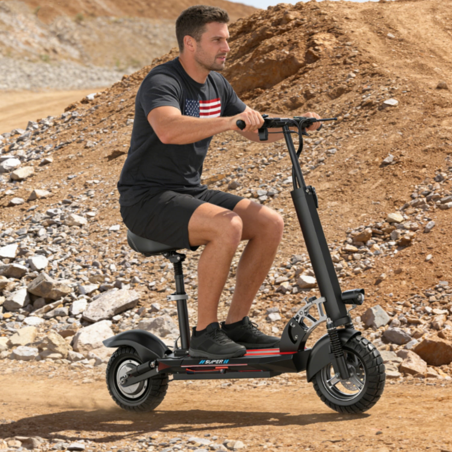 ASKGO Adult Foldable Electric Scooter with Seat, 1200W Peak Motor, 30MPH, 48V 15Ah Battery, 45 Miles &10" Off Road Tires, Dual Suspension Commuting Vehicle UL2272