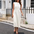 thumbnail image 2 of Sngxgn Women's Summer Bodycon Casual Midi Sleeveless Hollow Out Knit Side Slit Striped Long Tank Dress(White,L), 2 of 6