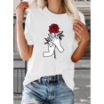 thumbnail image 1 of Women's Casual Rose Print T-Shirt Soft,Round Neck,Short Sleeve Tee with Stretch, 1 of 5