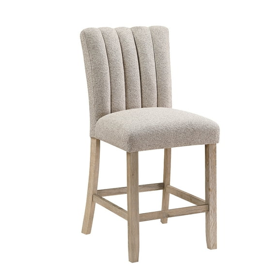 VHONG Beige Rubberwood Modern Bar Stools Set of 2 | Light Brown Wood Tone, Foam Filled, Solid Back Dining Room Chairs | Wipe Clean, Durable Construction, 19.5"W x 24.5"D x 40"H