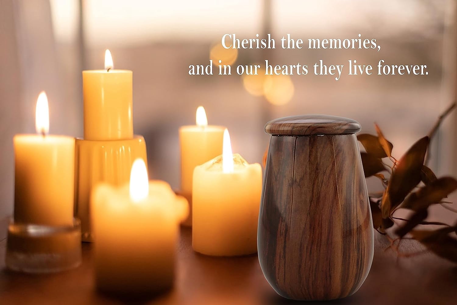 Keepsake Urn | Wooden Grain Finish Keepsake Cremation Urn for Ashes | Metal Sharing Urn for Human or Pets Ashes | Mini Memorial Urn with Velvet Bag (Oak)