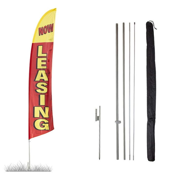 Vispronet Now Leasing Feather Flag, 13.5ft Flag Pole Kit with Ground Spike